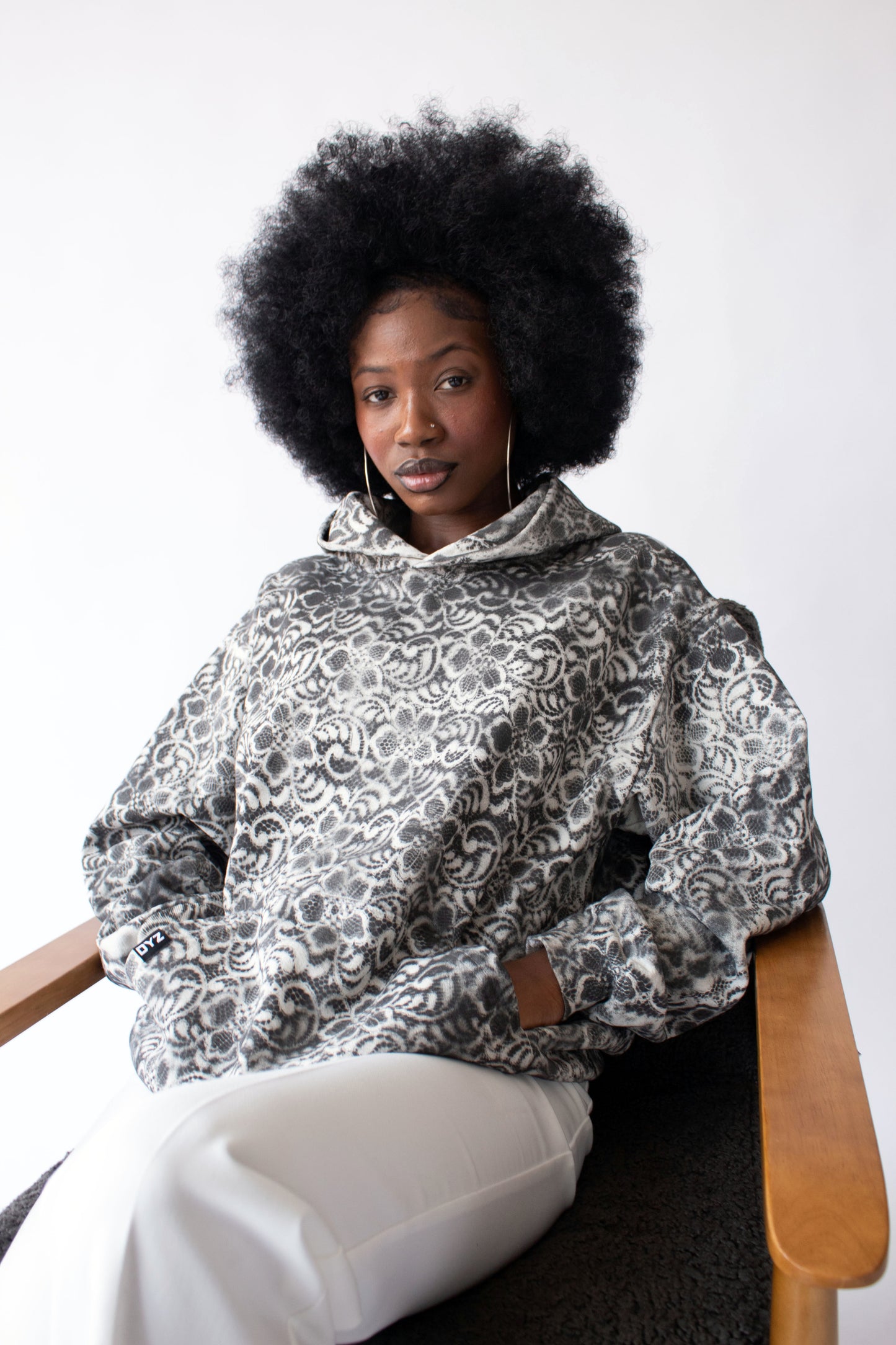 "DYZ" Black & White Premium Lace Hoodie