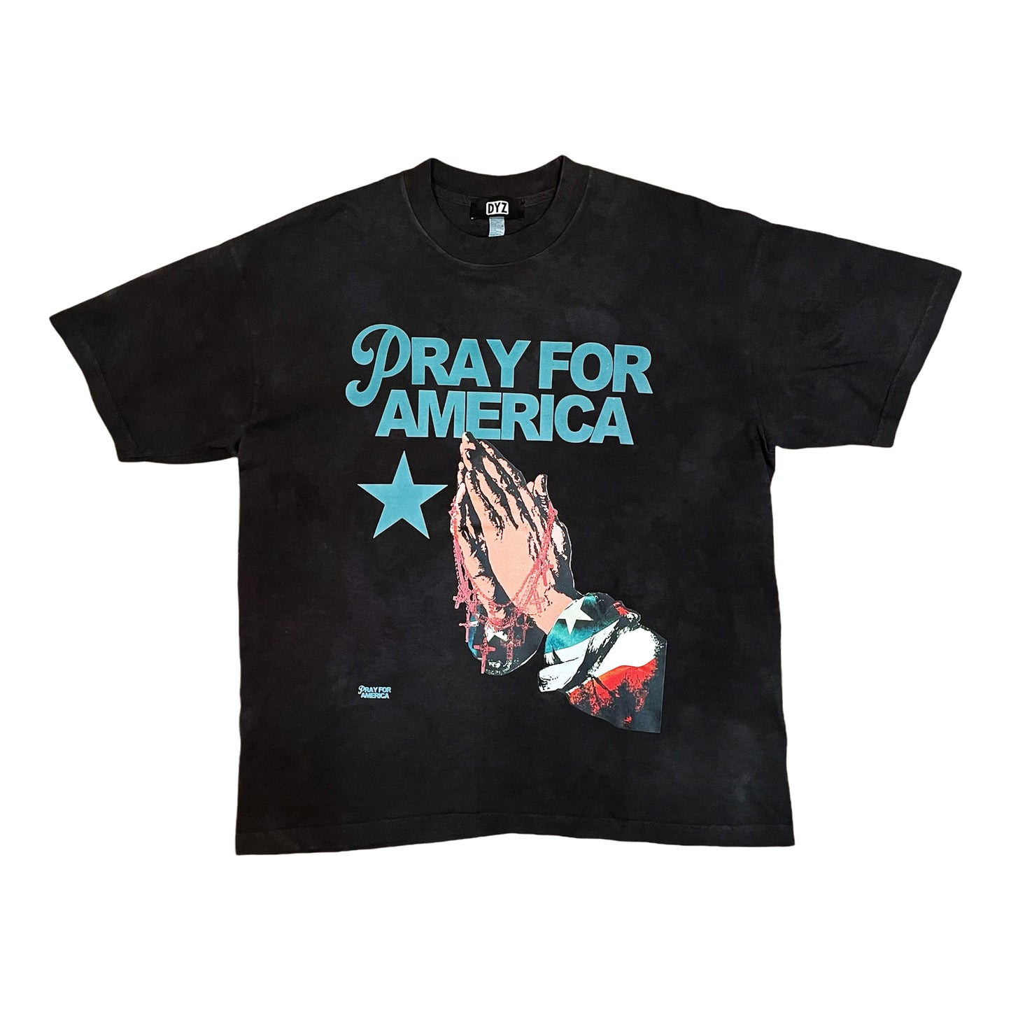 "PRAY FOR AMERICA" BLACK GRAPHIC T-SHIRT